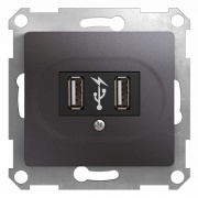 Зарядка USB 5В /1400 мА, 2 х 5В /700 мА механизм SE Glossa, графит