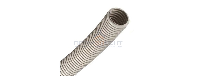 Труба ПВХ гибкая гофр. д.40мм, лёгкая с протяжкой, цвет серый [бухта 50м]